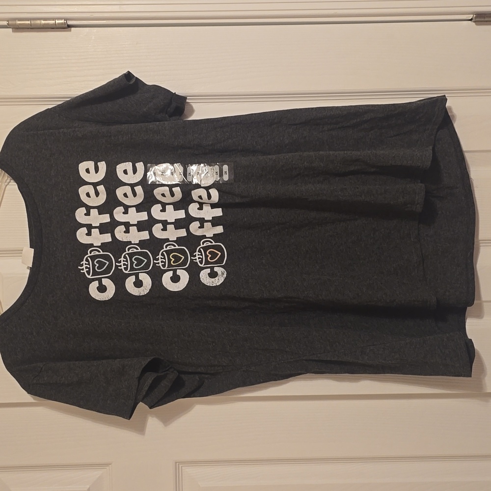 Gray Graphic Tee with Coffee Print